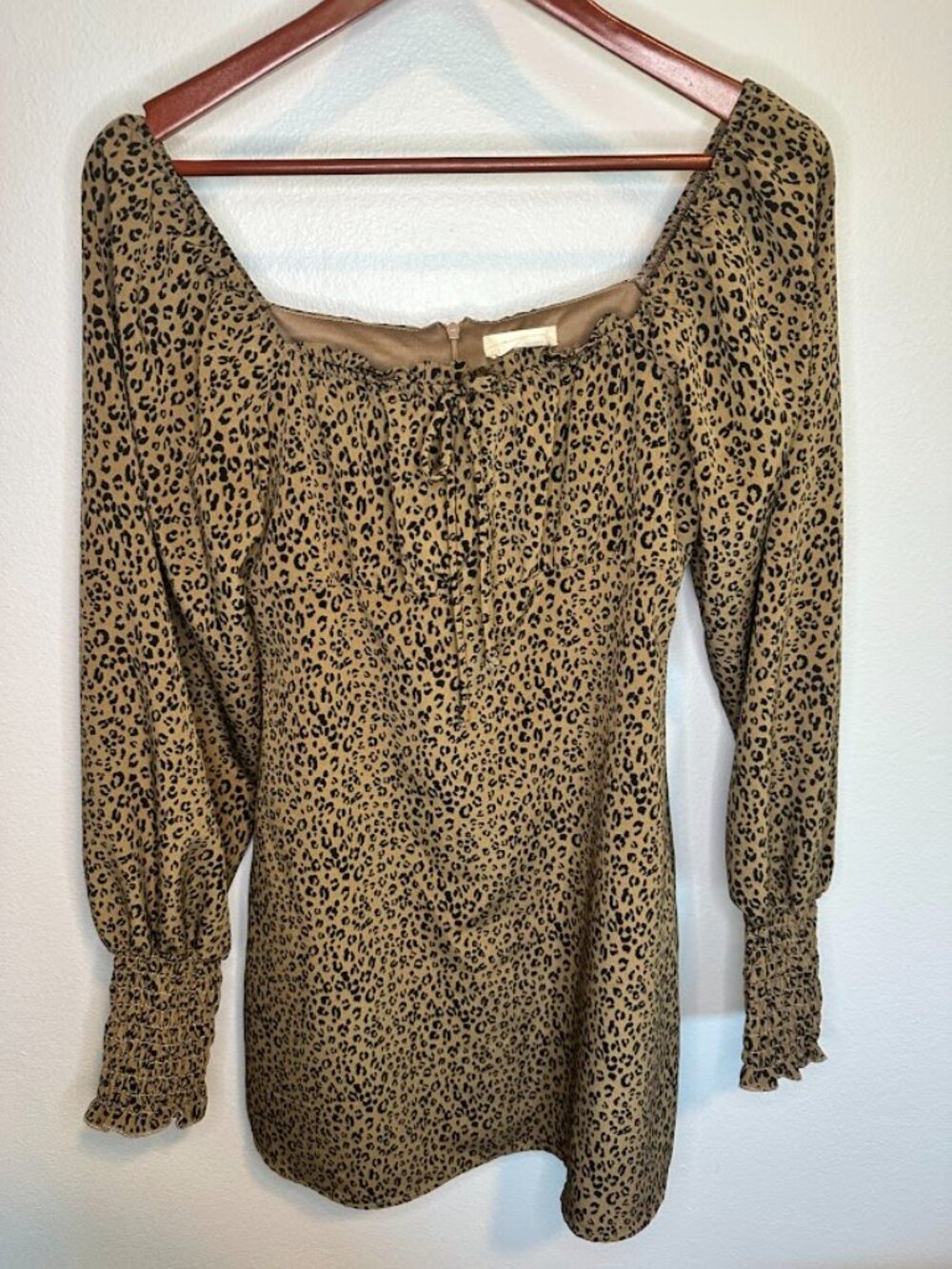 Altar'd State Cheetah Print Empire Waist Long Sleeve Mini Dress - S